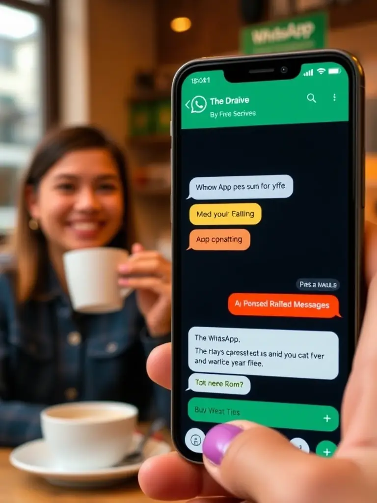 An image depicting a WhatsApp conversation initiated by The Draive, showcasing personalized messaging and automated follow-ups, with a happy customer in the background.